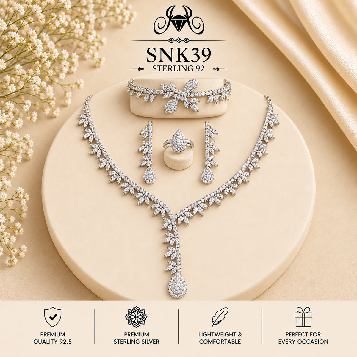 SNK39 92.5 sterling silver necklace set - portrait view