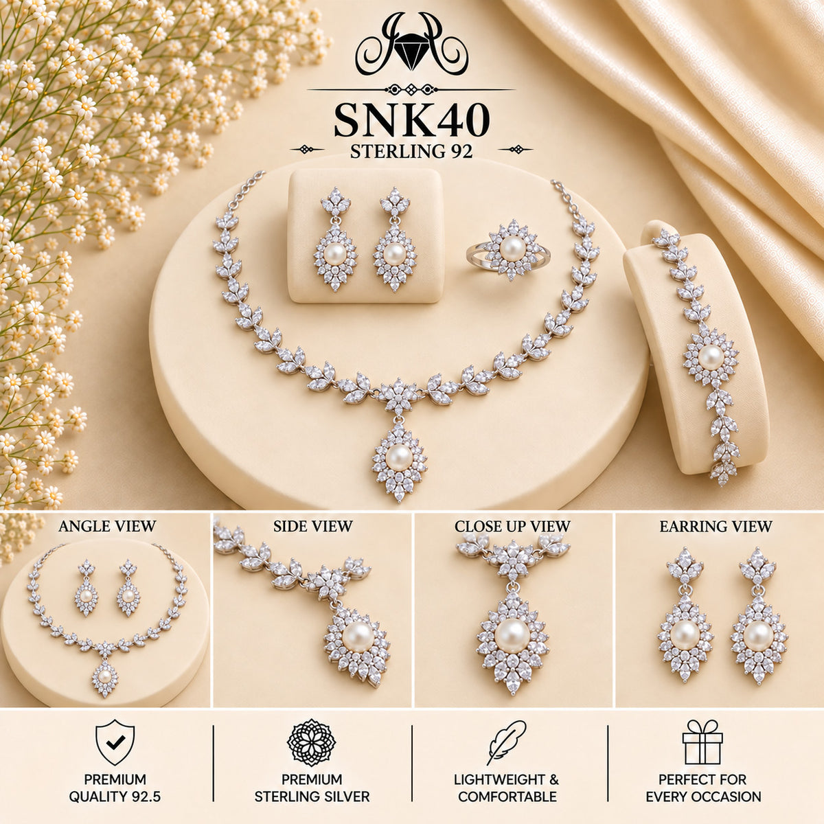 SNK40 92.5 sterling silver necklace set - collage view