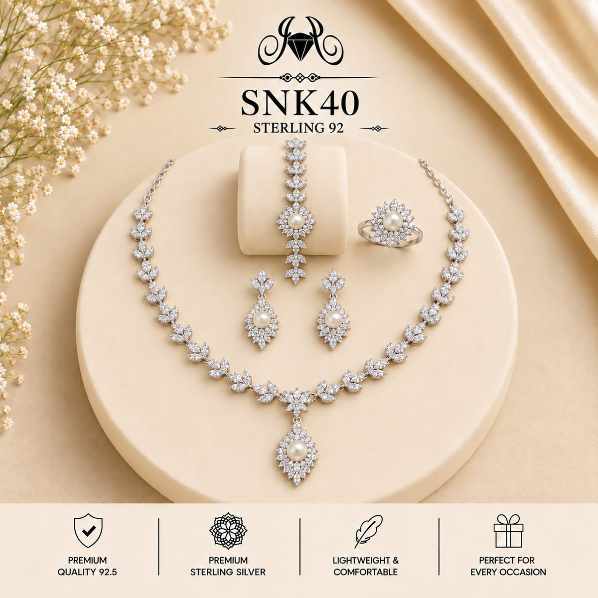 SNK40 92.5 sterling silver necklace set - portrait view