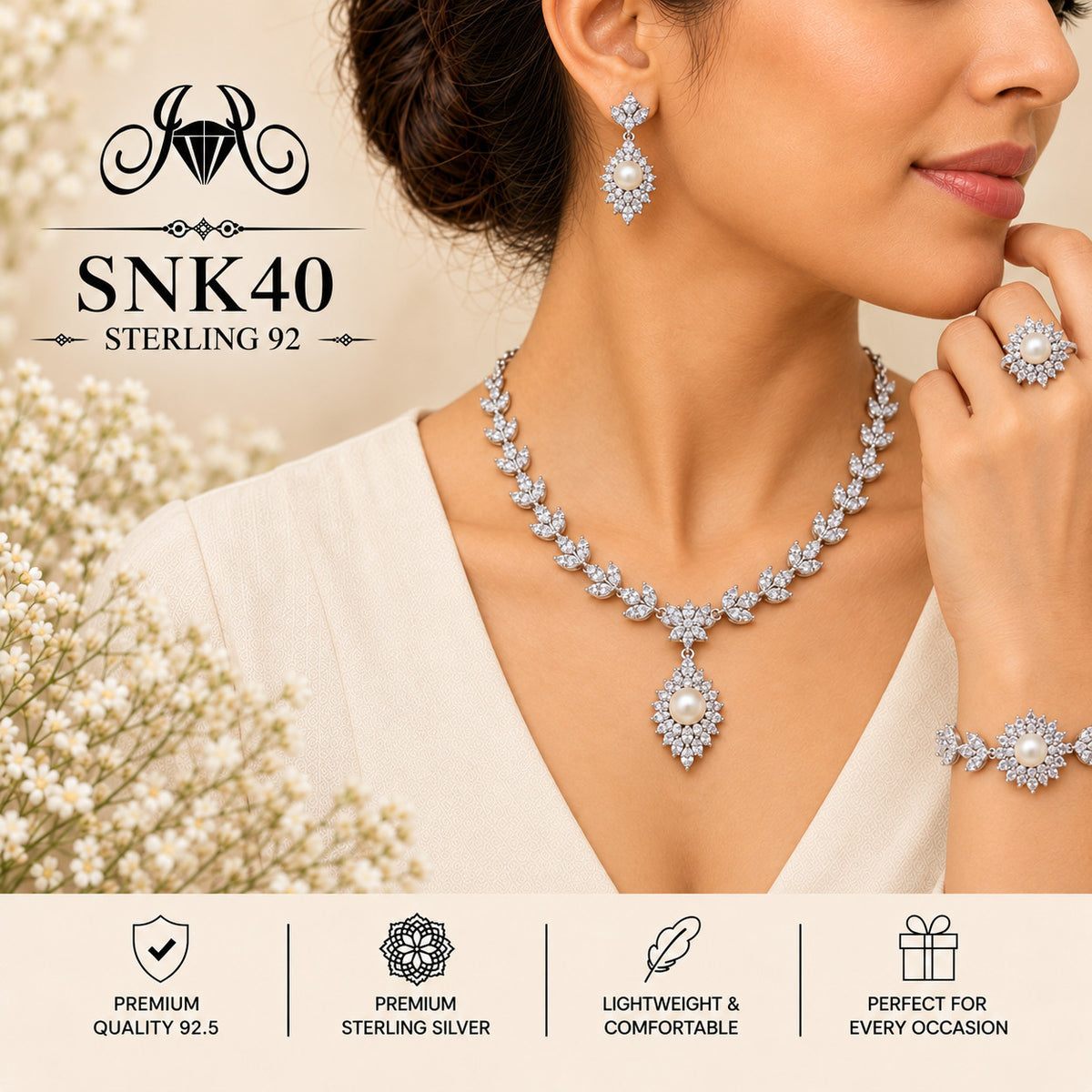 SNK40 92.5 sterling silver necklace set - wearing view