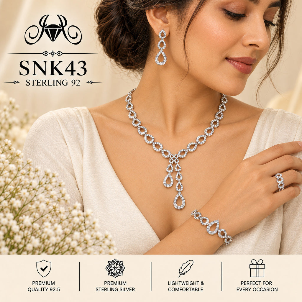 SNK43 92.5 sterling silver necklace set - wearing view