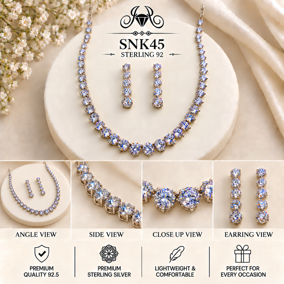 SNK45 92.5 sterling silver necklace set - collage view