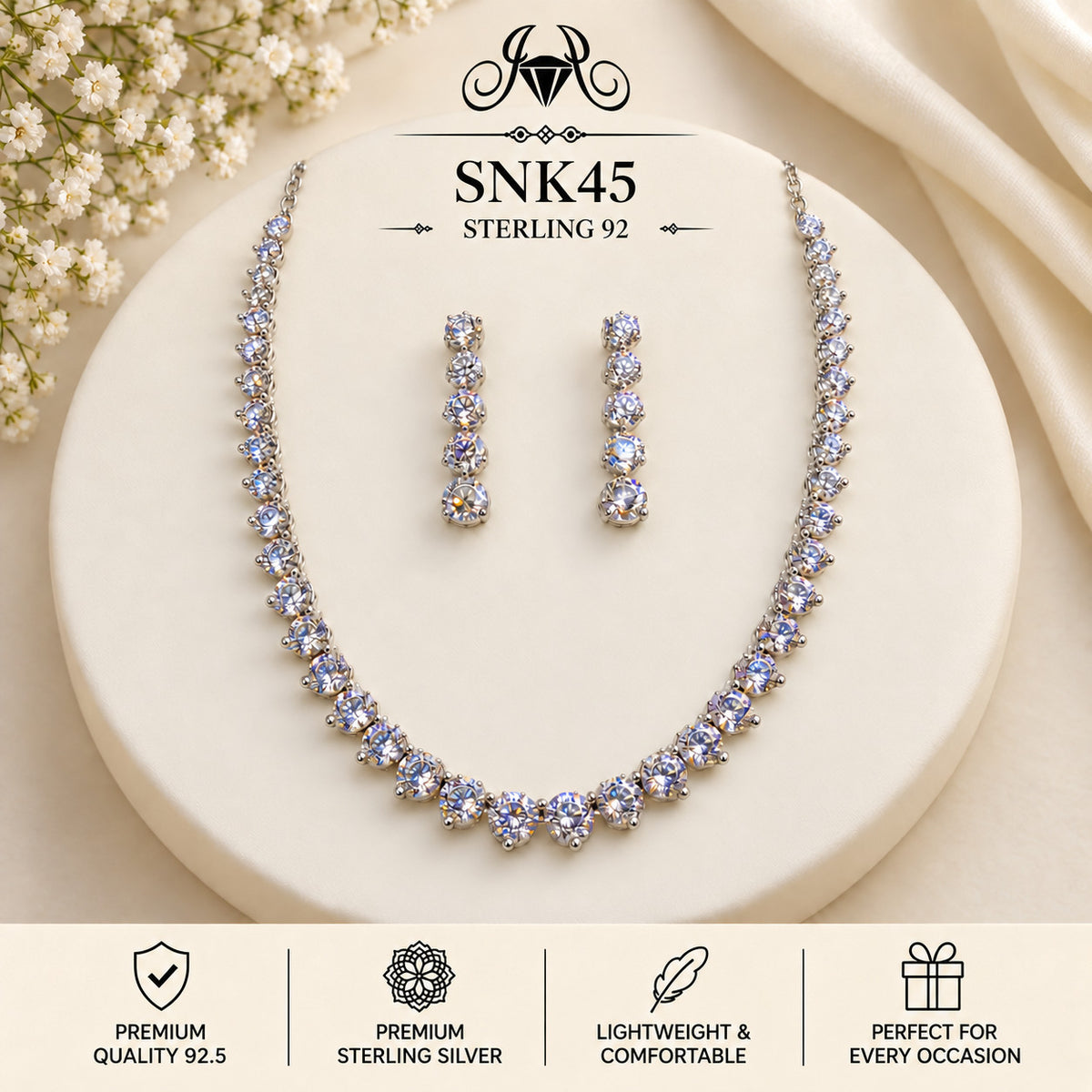 SNK45 92.5 sterling silver necklace set - portrait view