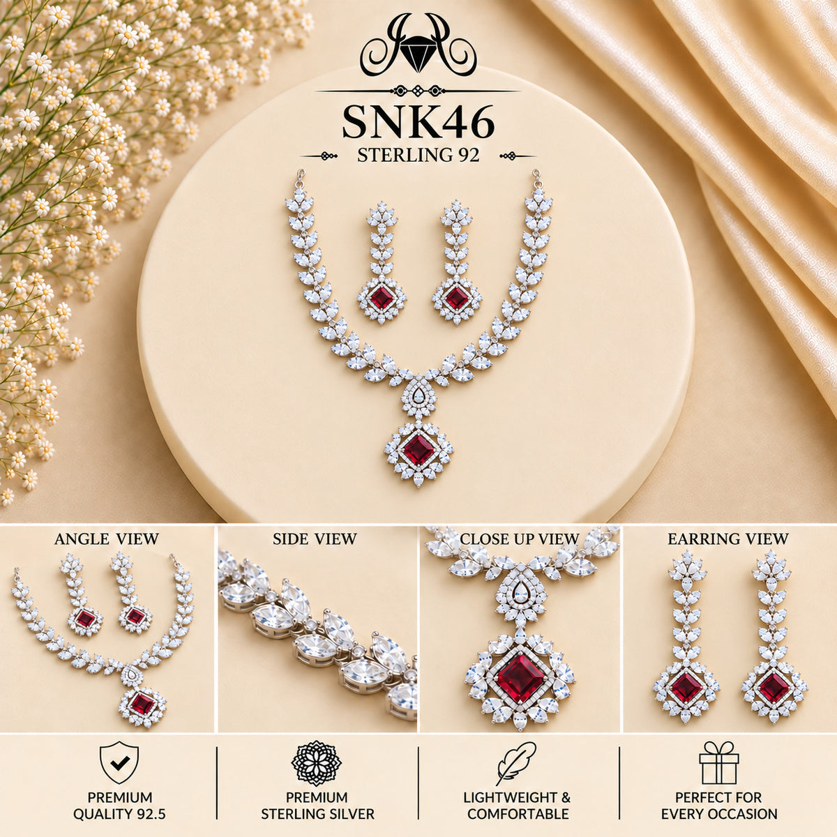 SNK46 92.5 sterling silver necklace set - collage view
