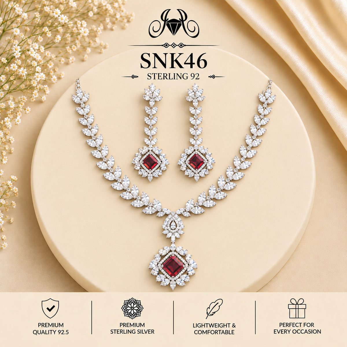 SNK46 92.5 sterling silver necklace set - portrait view