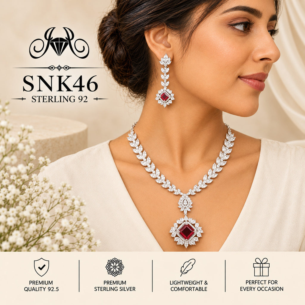 SNK46 92.5 sterling silver necklace set - wearing view