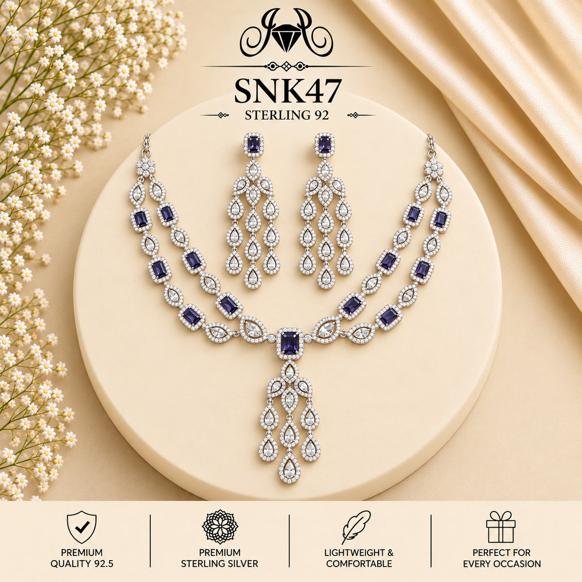 SNK47 92.5 sterling silver necklace set - portrait view