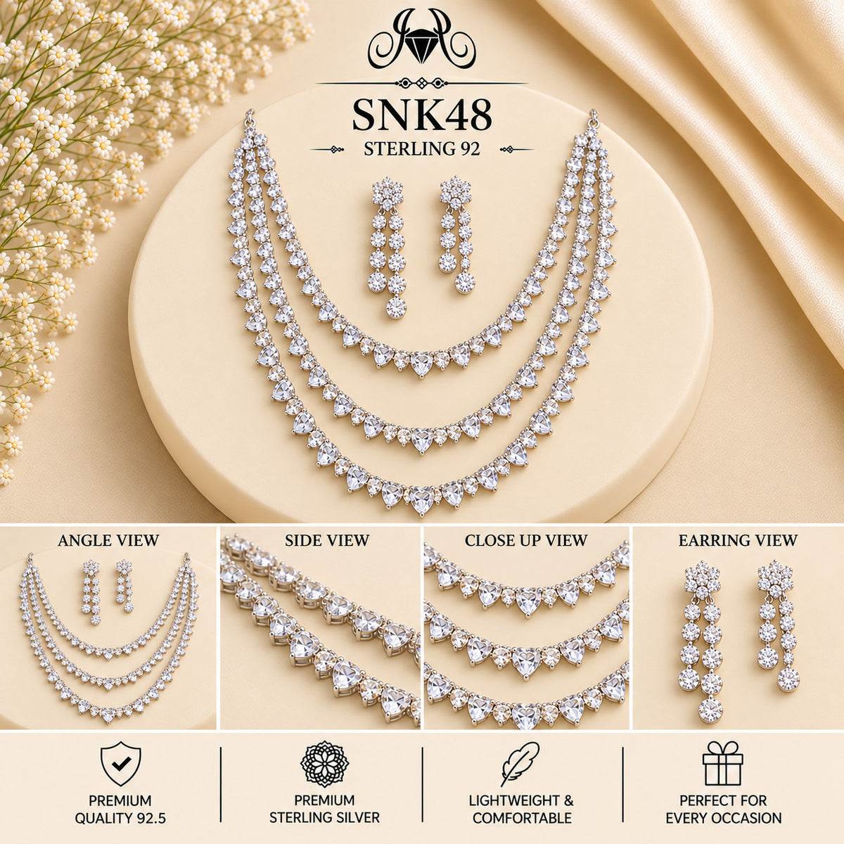 SNK48 92.5 sterling silver necklace set - collage view