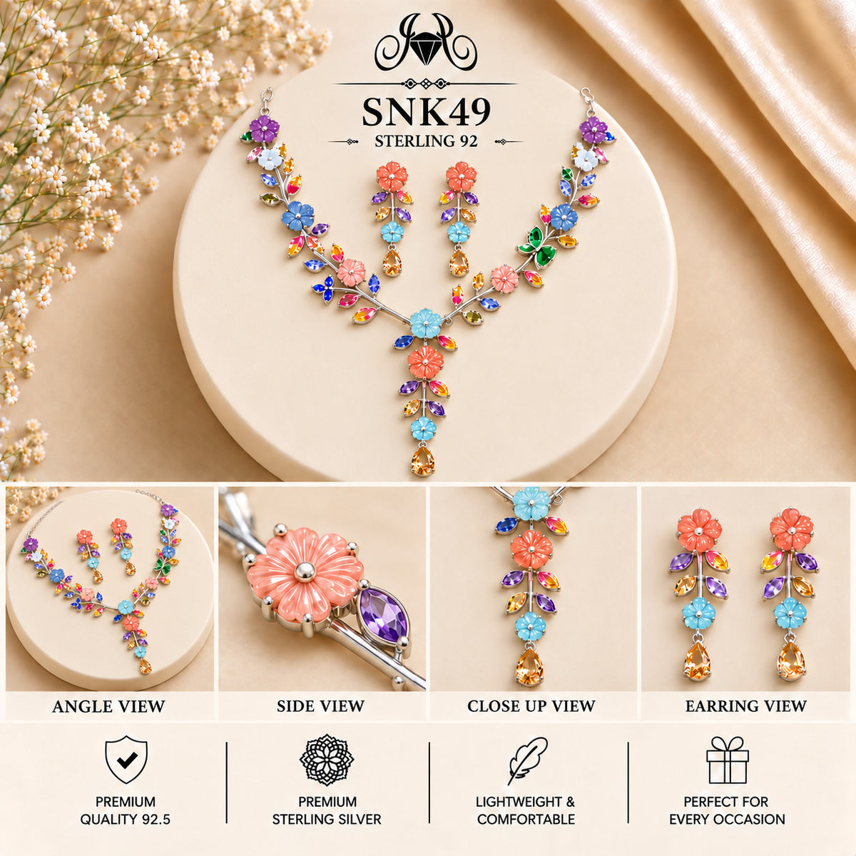 SNK49 92.5 sterling silver necklace set - collage view