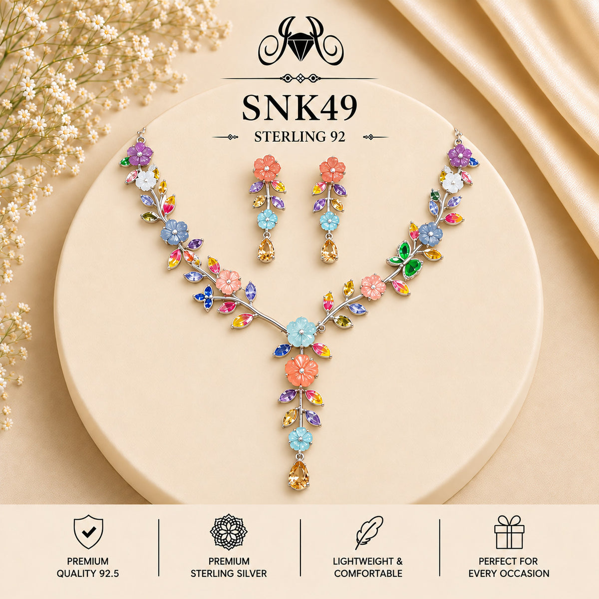 SNK49 92.5 sterling silver necklace set - portrait view