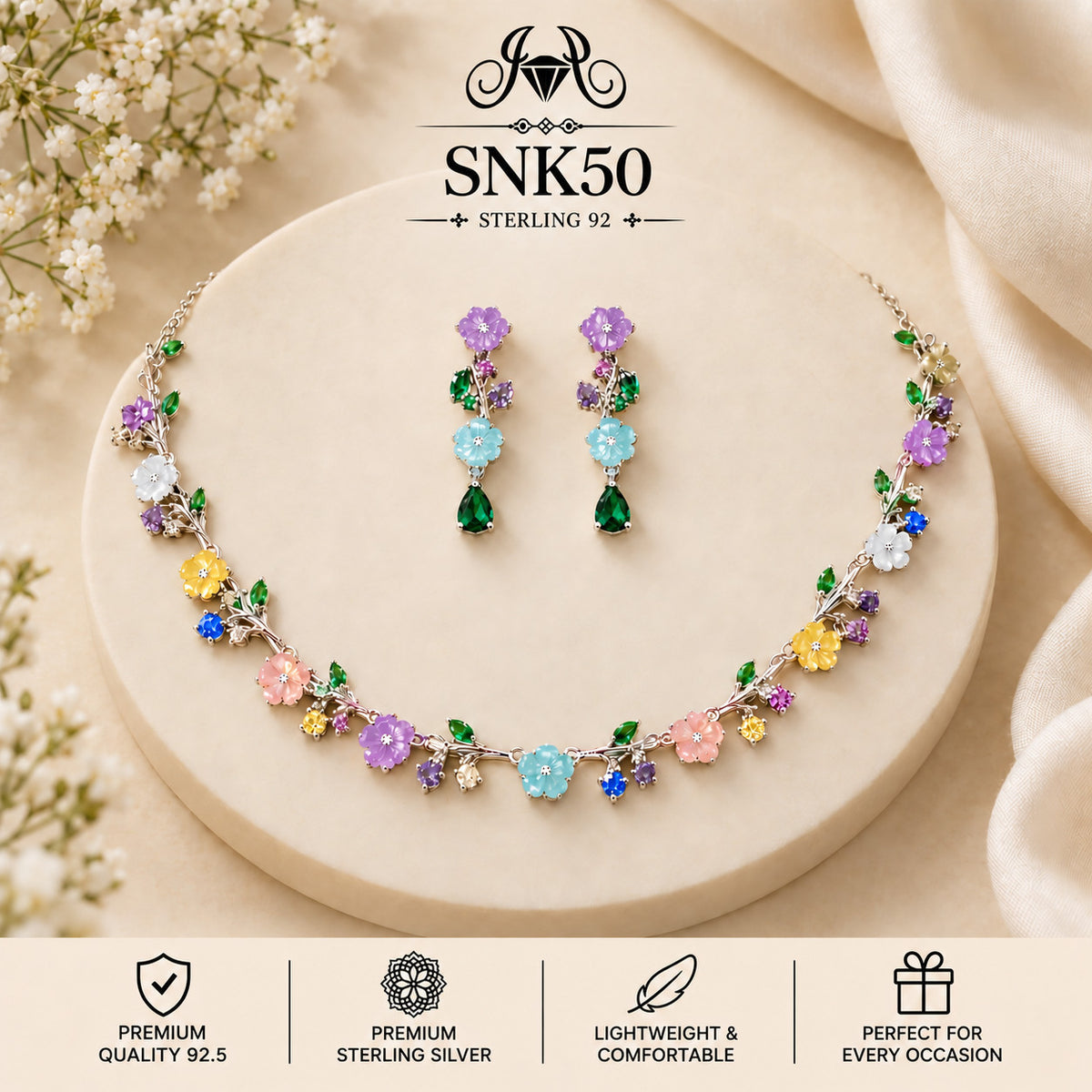 SNK50 92.5 sterling silver necklace set - portrait view