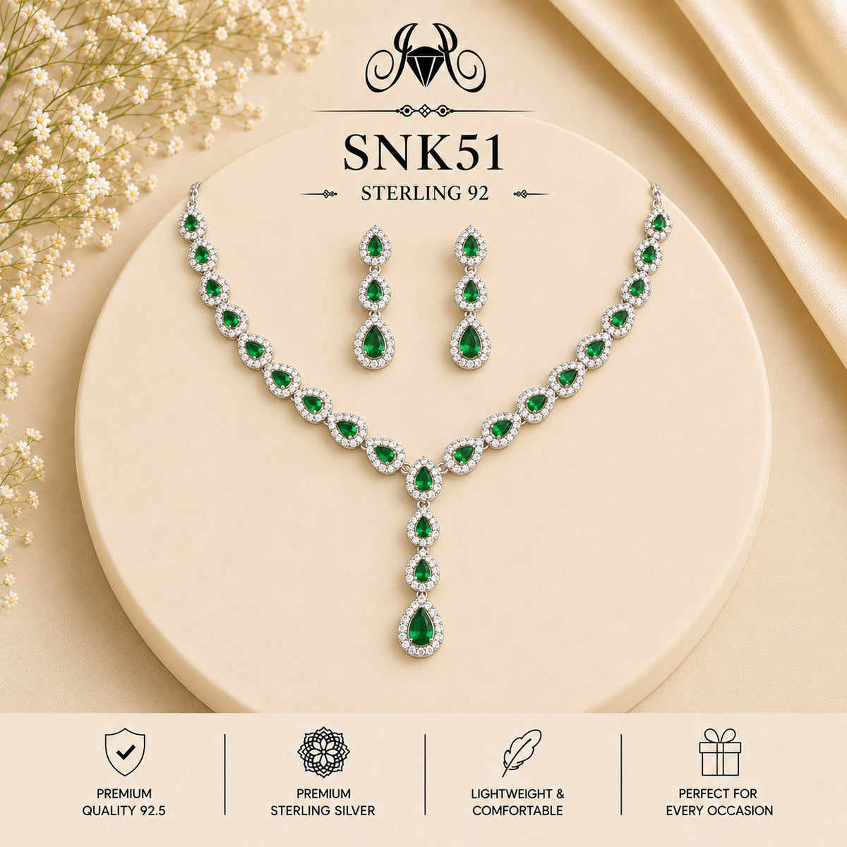 SNK51 92.5 sterling silver necklace set - portrait view