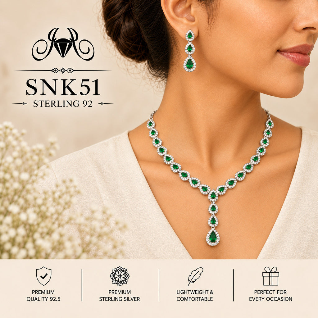 SNK51 92.5 sterling silver necklace set - wearing view