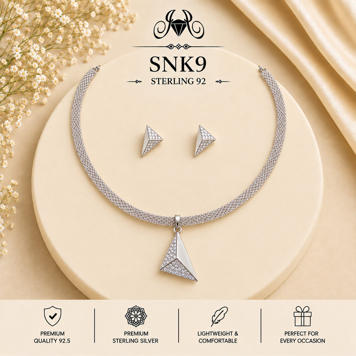 SNK9 92.5 sterling silver necklace set - portrait view