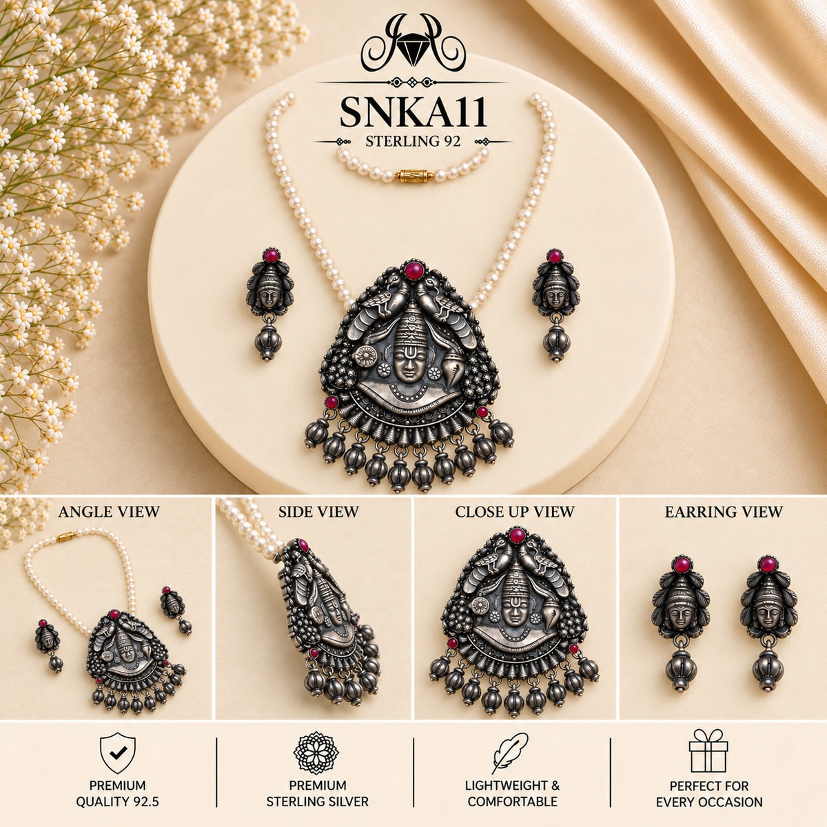 SNKA11 oxidized 92.5 sterling silver necklace set - collage view