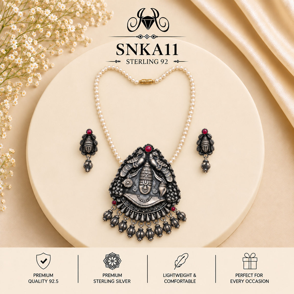 SNKA11 oxidized 92.5 sterling silver necklace set - portrait view