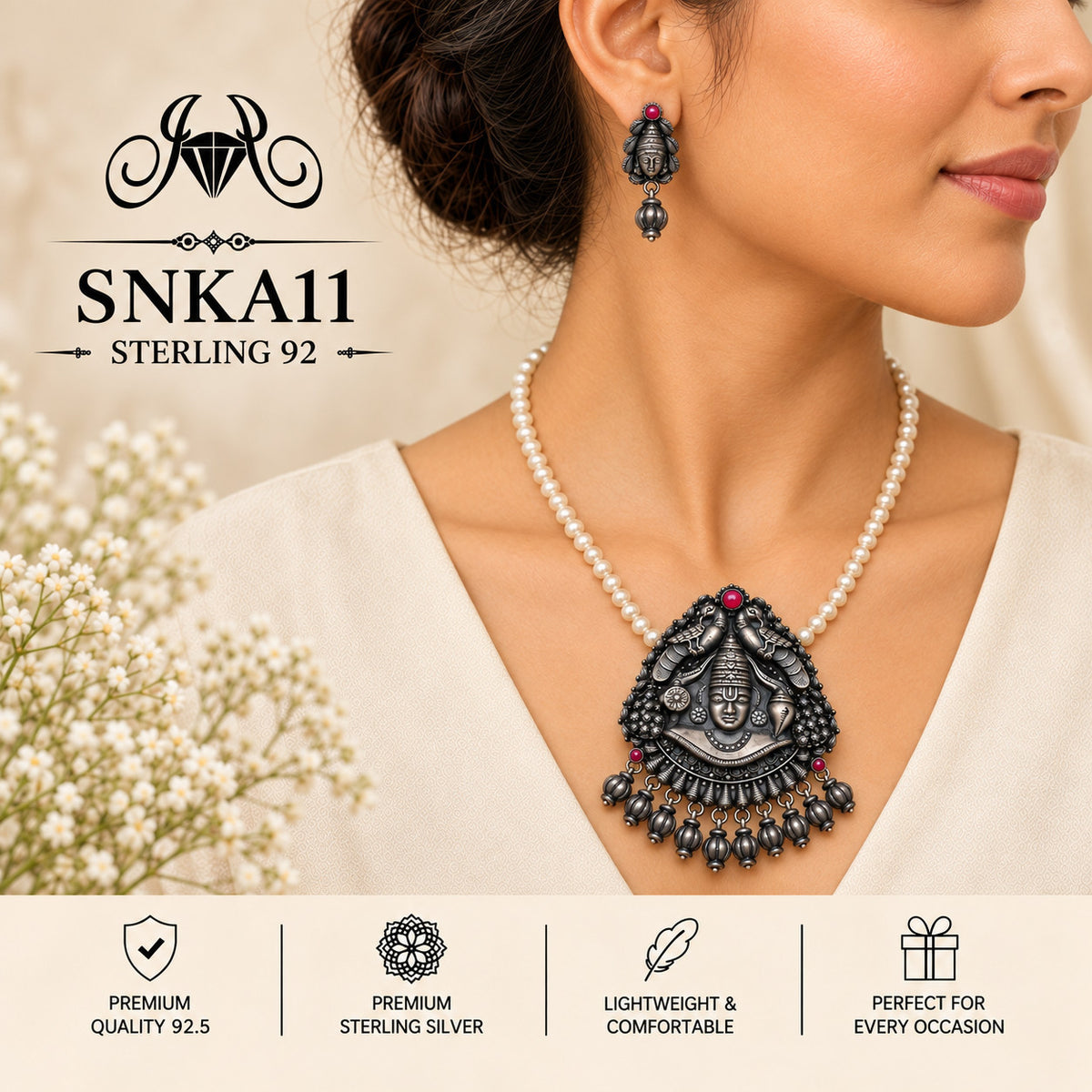 SNKA11 oxidized 92.5 sterling silver necklace set - wearing view