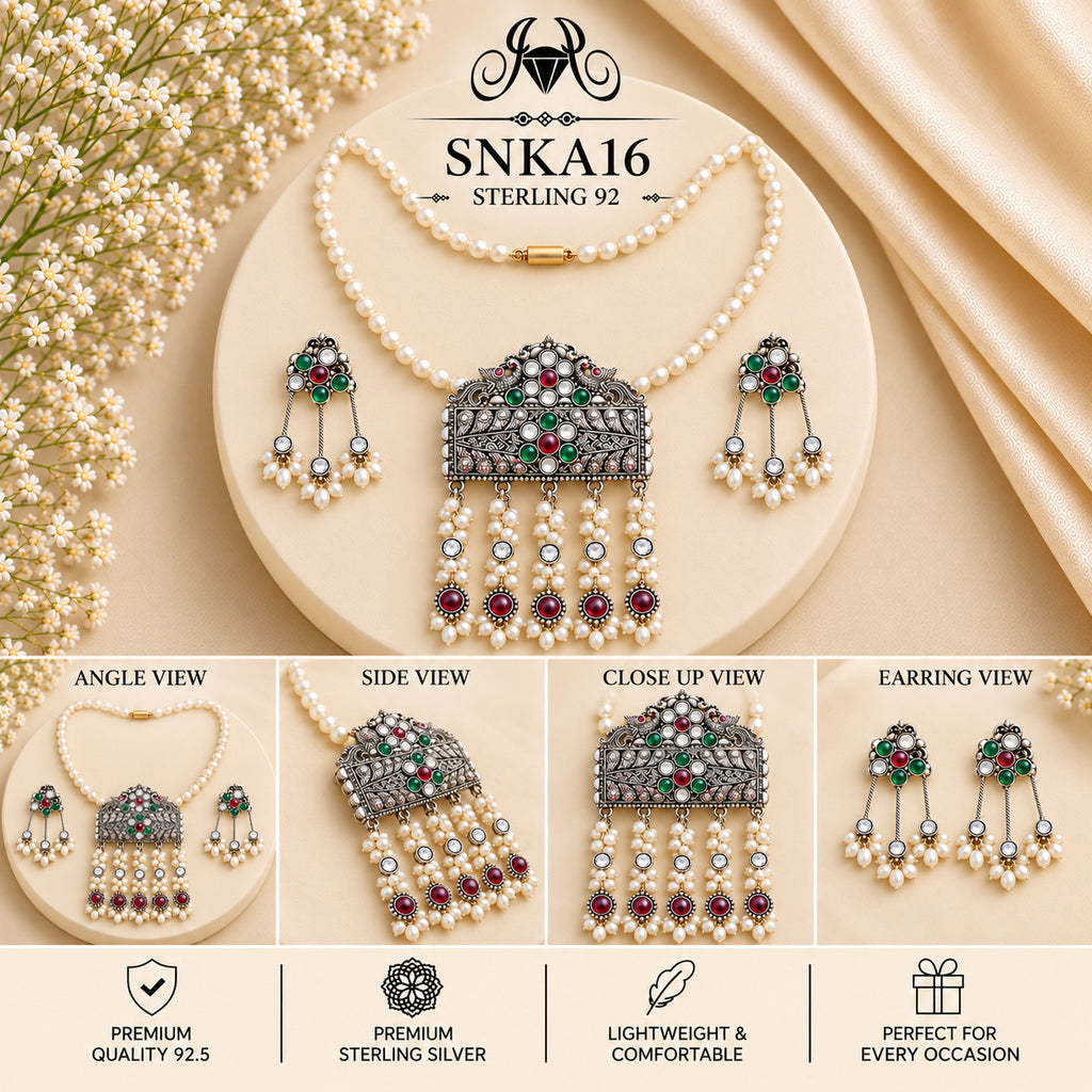 SNKA16 oxidized 92.5 sterling silver necklace set - collage view