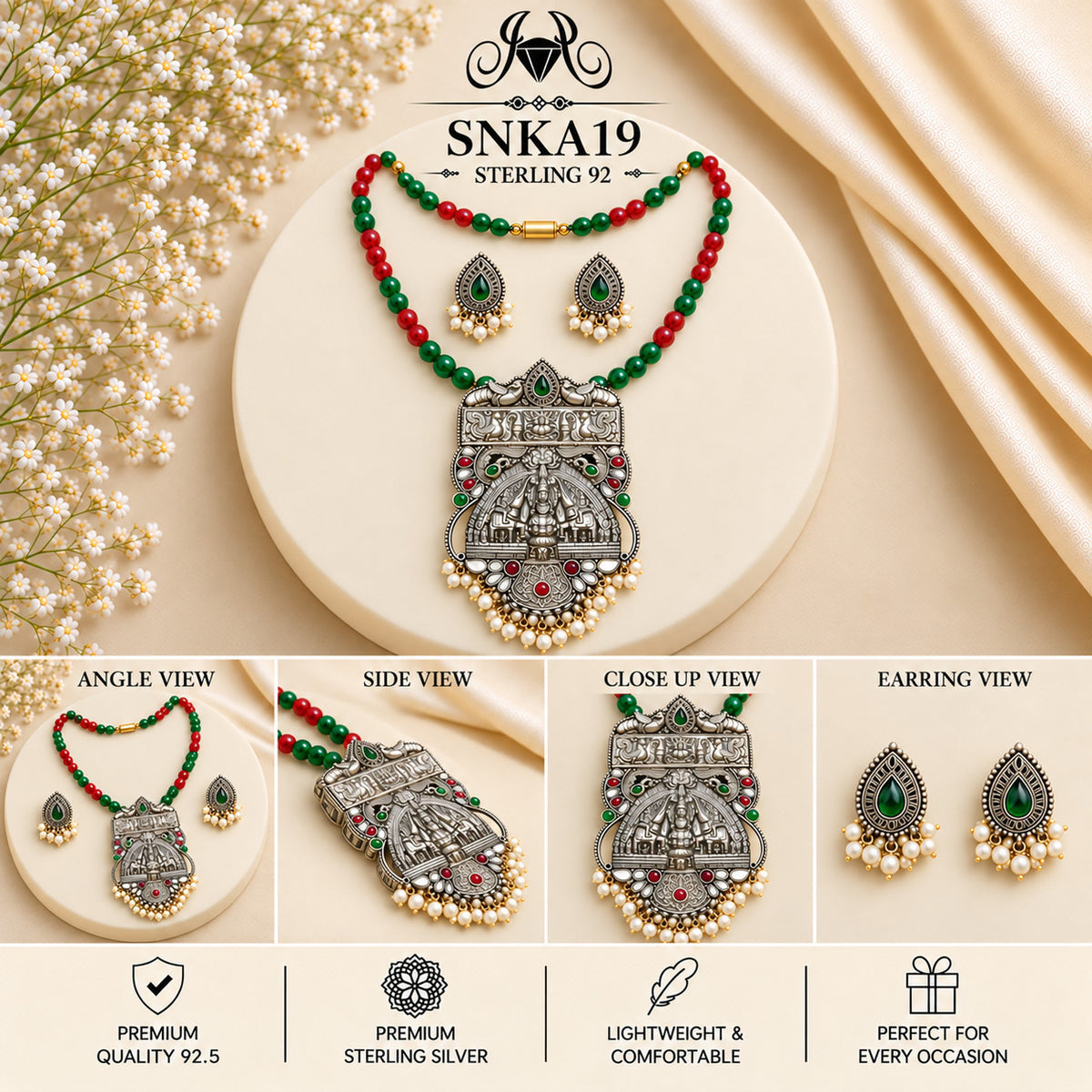SNKA19 oxidized 92.5 sterling silver necklace set - collage view