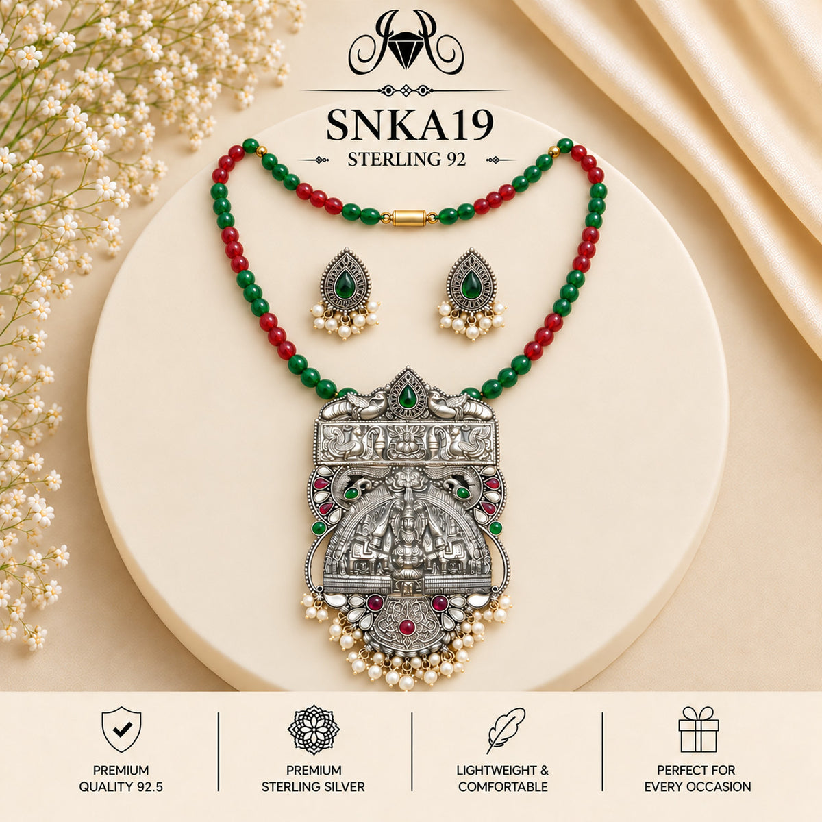 SNKA19 oxidized 92.5 sterling silver necklace set - portrait view
