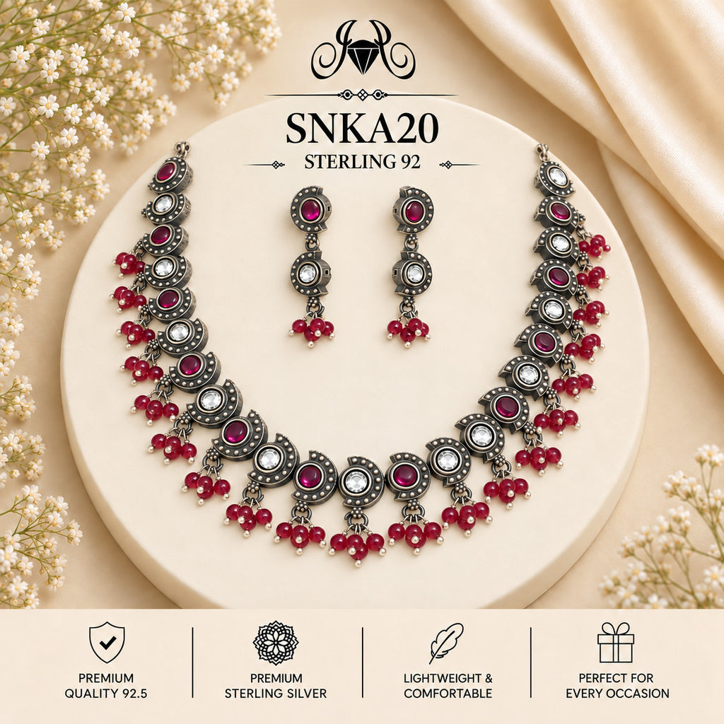 SNKA20 oxidized 92.5 sterling silver necklace set - portrait view