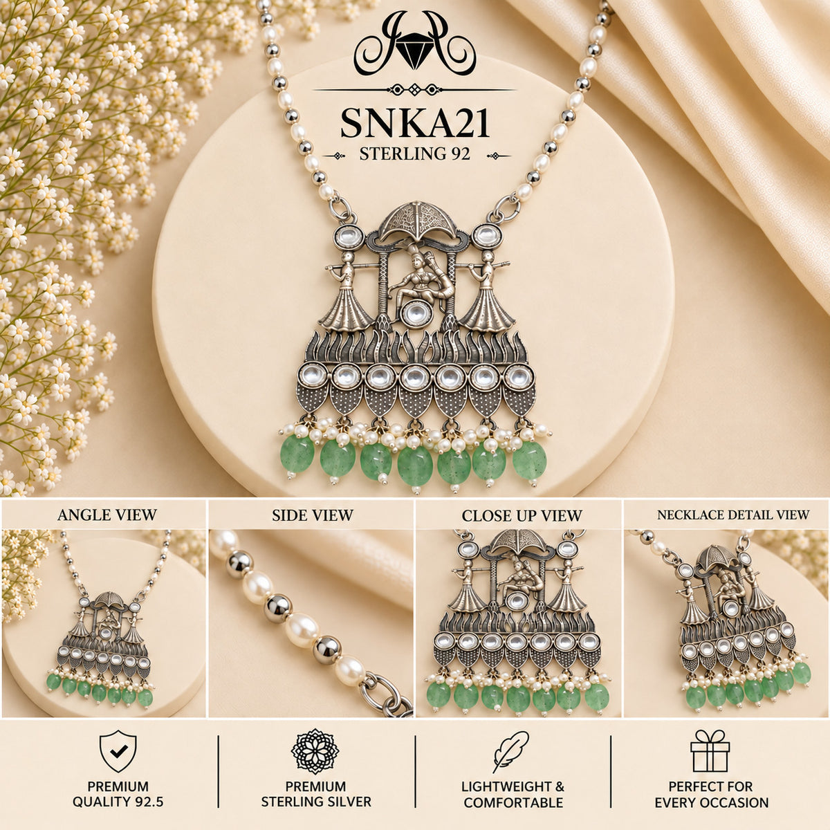 SNKA21 oxidized 92.5 sterling silver necklace - collage view