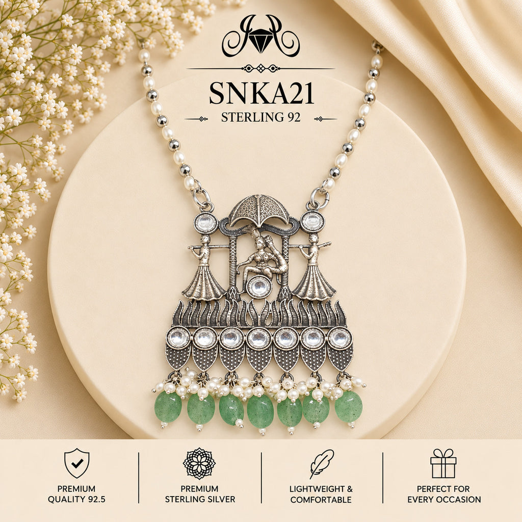 SNKA21 oxidized 92.5 sterling silver necklace - portrait view