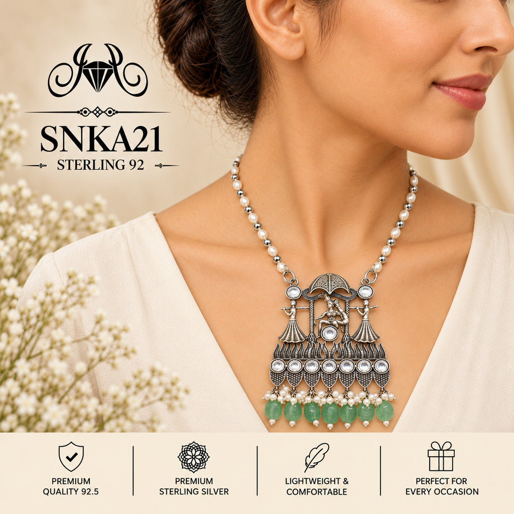 SNKA21 oxidized 92.5 sterling silver necklace - wearing view