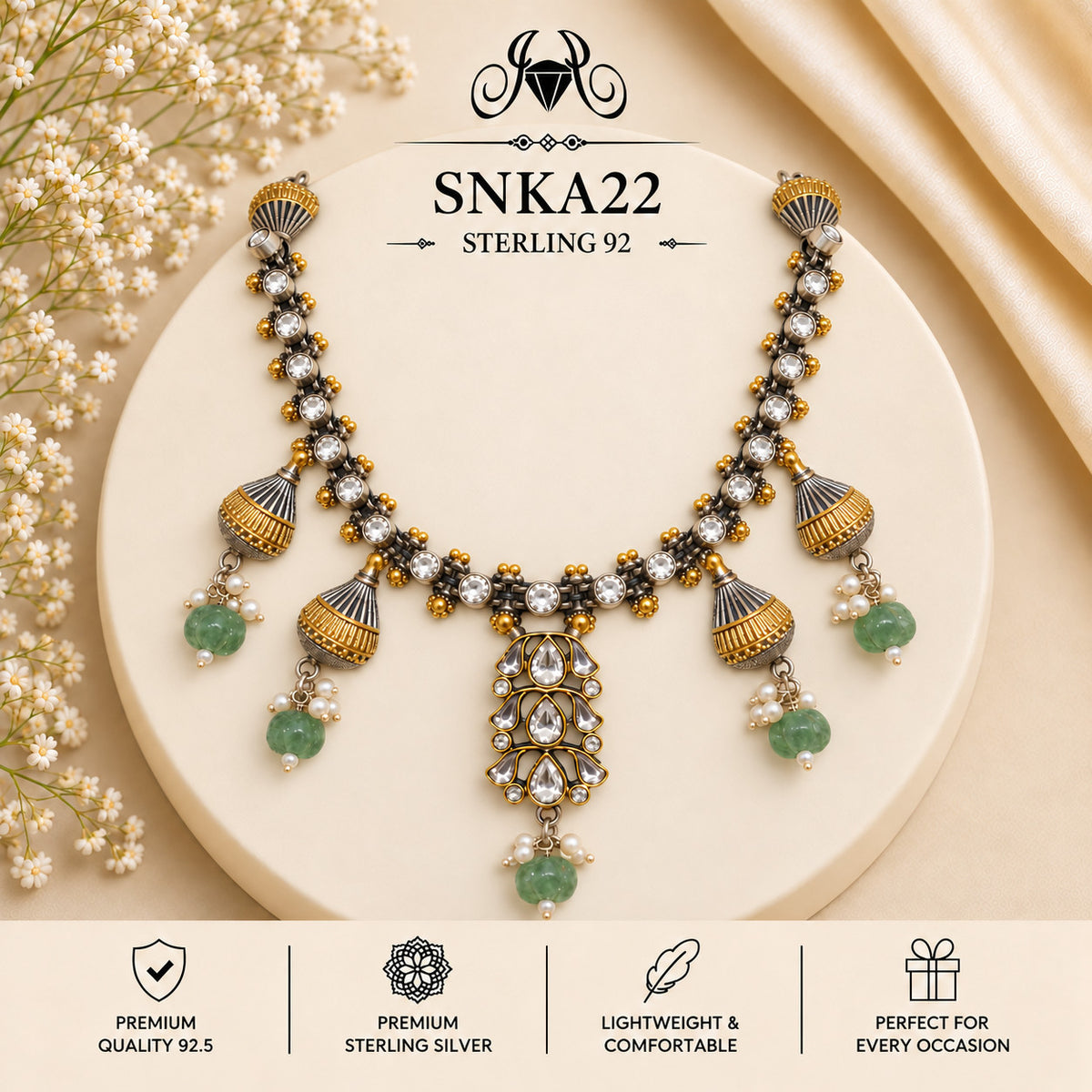 SNKA22 oxidized 92.5 sterling silver necklace - portrait view