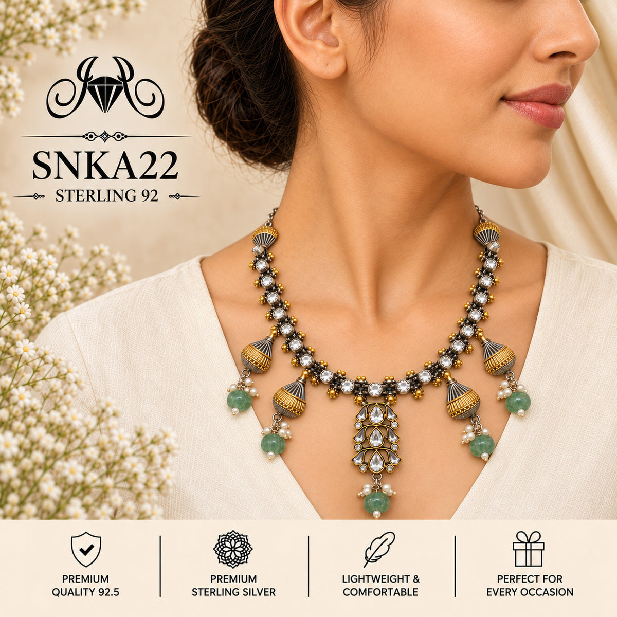 SNKA22 oxidized 92.5 sterling silver necklace - wearing view