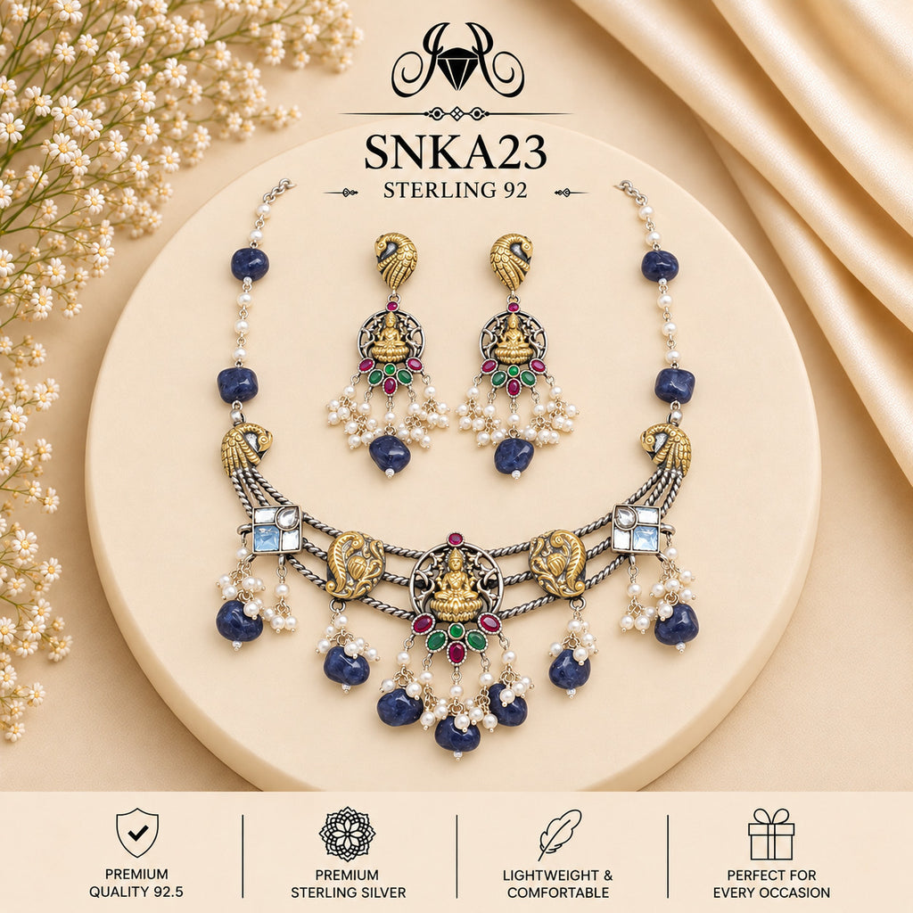 SNKA23 oxidized 92.5 sterling silver necklace set - portrait view