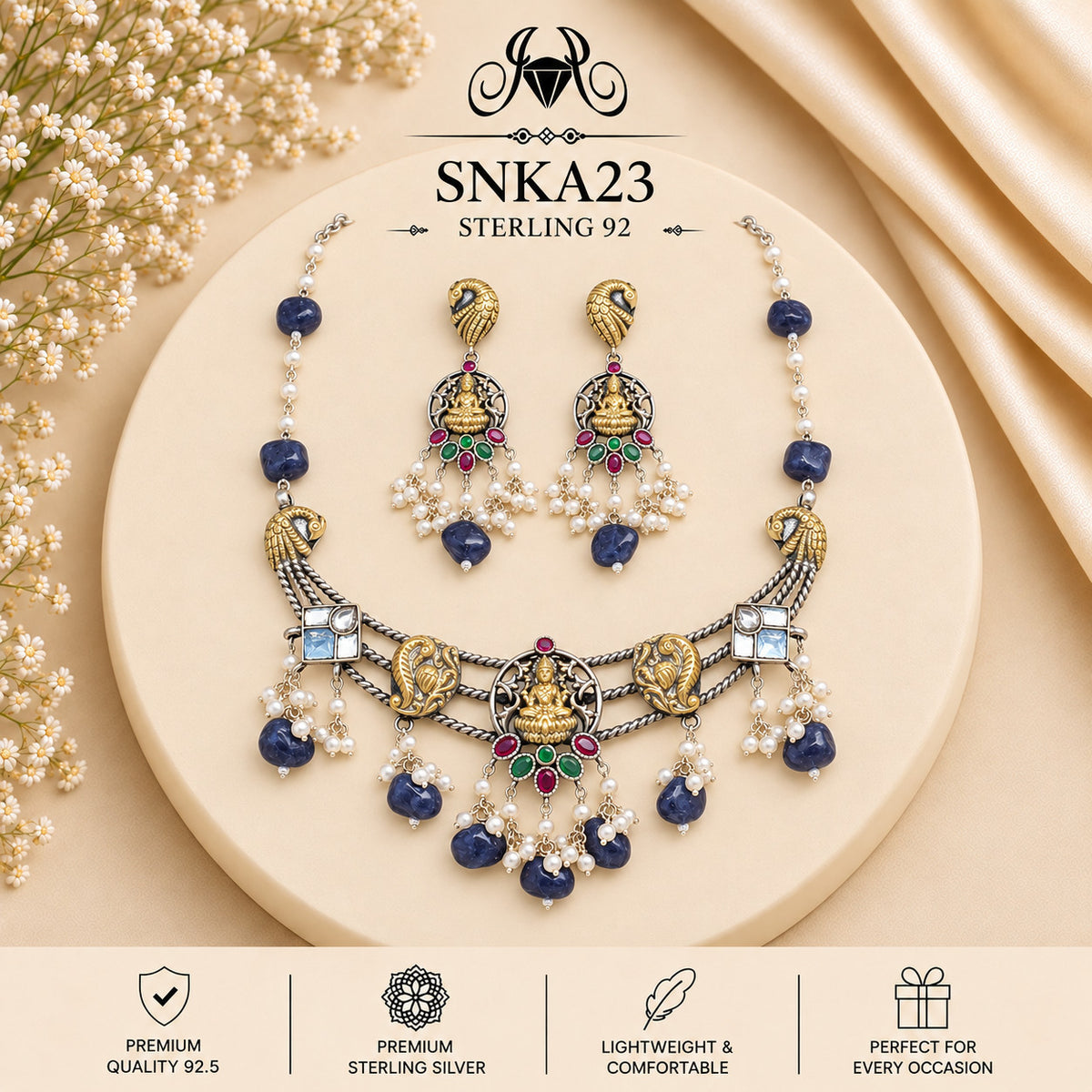 SNKA23 oxidized 92.5 sterling silver necklace set - portrait view
