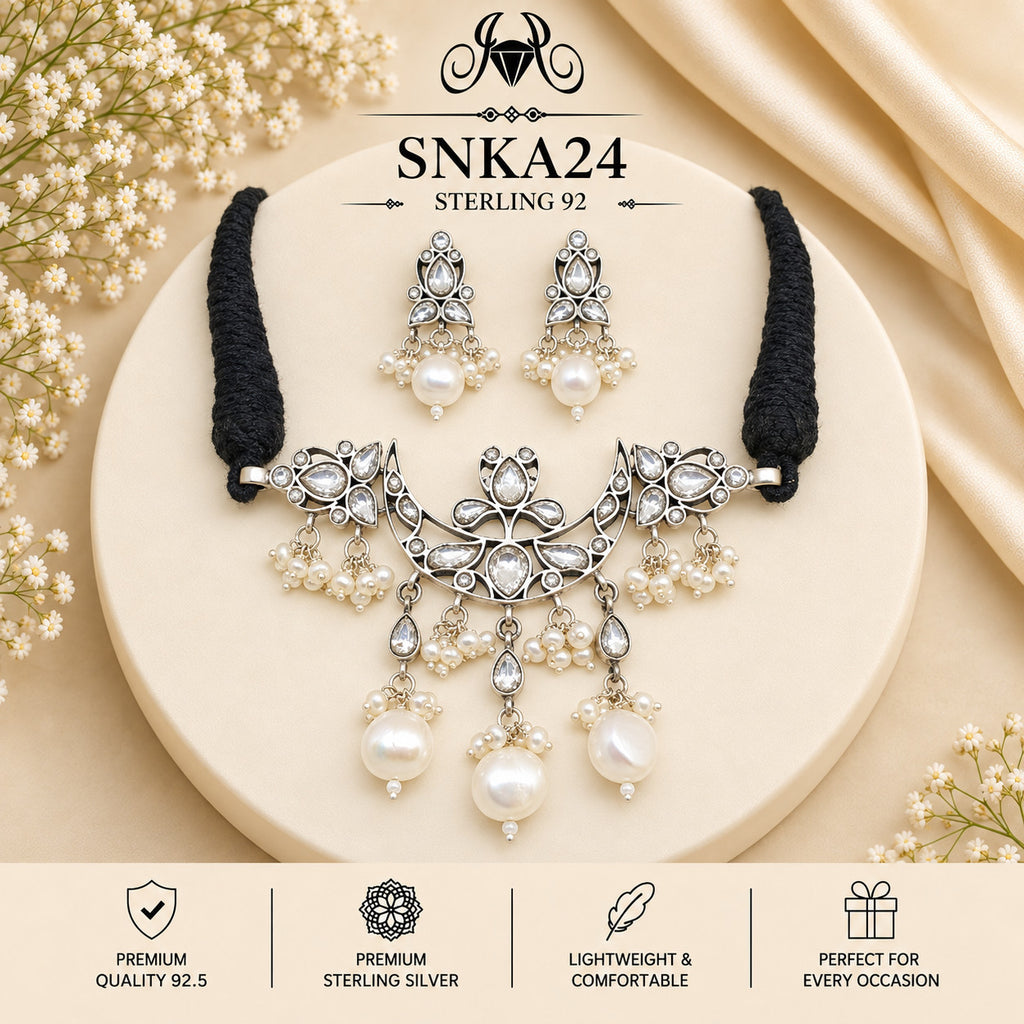 SNKA24 oxidized 92.5 sterling silver necklace set - portrait view