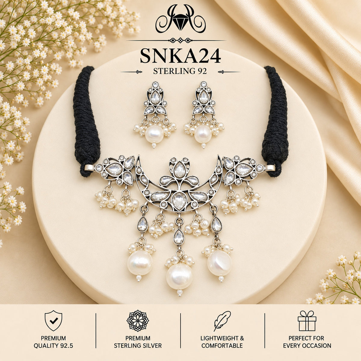 SNKA24 oxidized 92.5 sterling silver necklace set - portrait view
