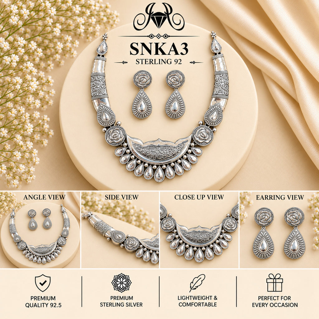 SNKA3 oxidized 92.5 sterling silver necklace set - collage view