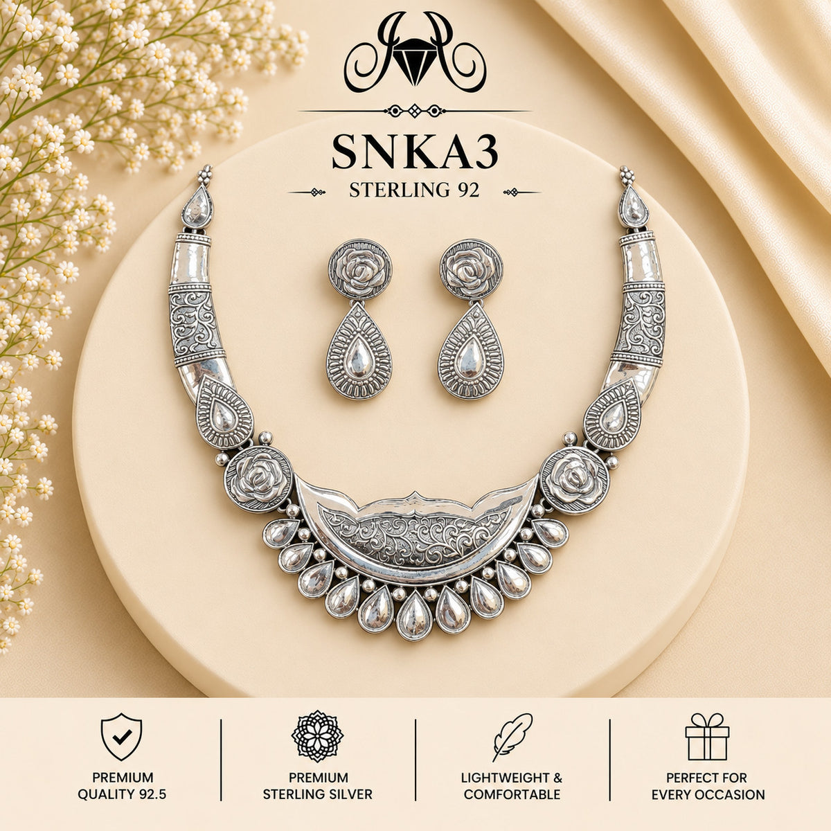 SNKA3 oxidized 92.5 sterling silver necklace set - portrait view