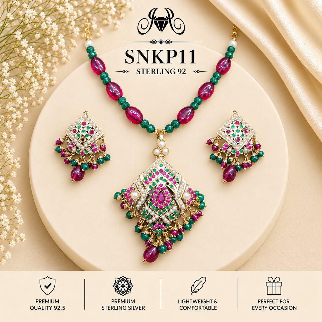 SNKP11 gold polish 92.5 sterling silver necklace set - portrait view