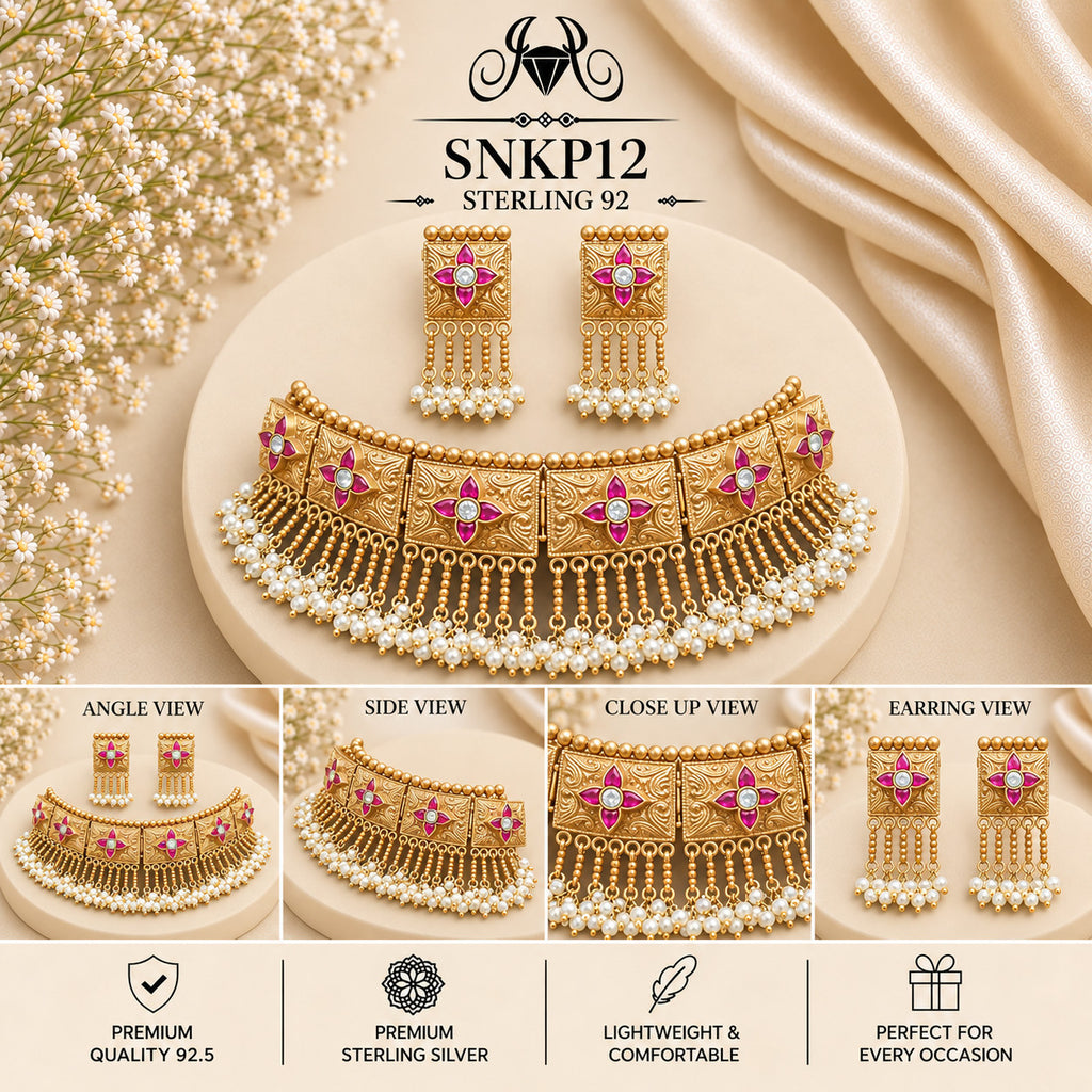 SNKP12 gold polish 92.5 sterling silver necklace set - collage view