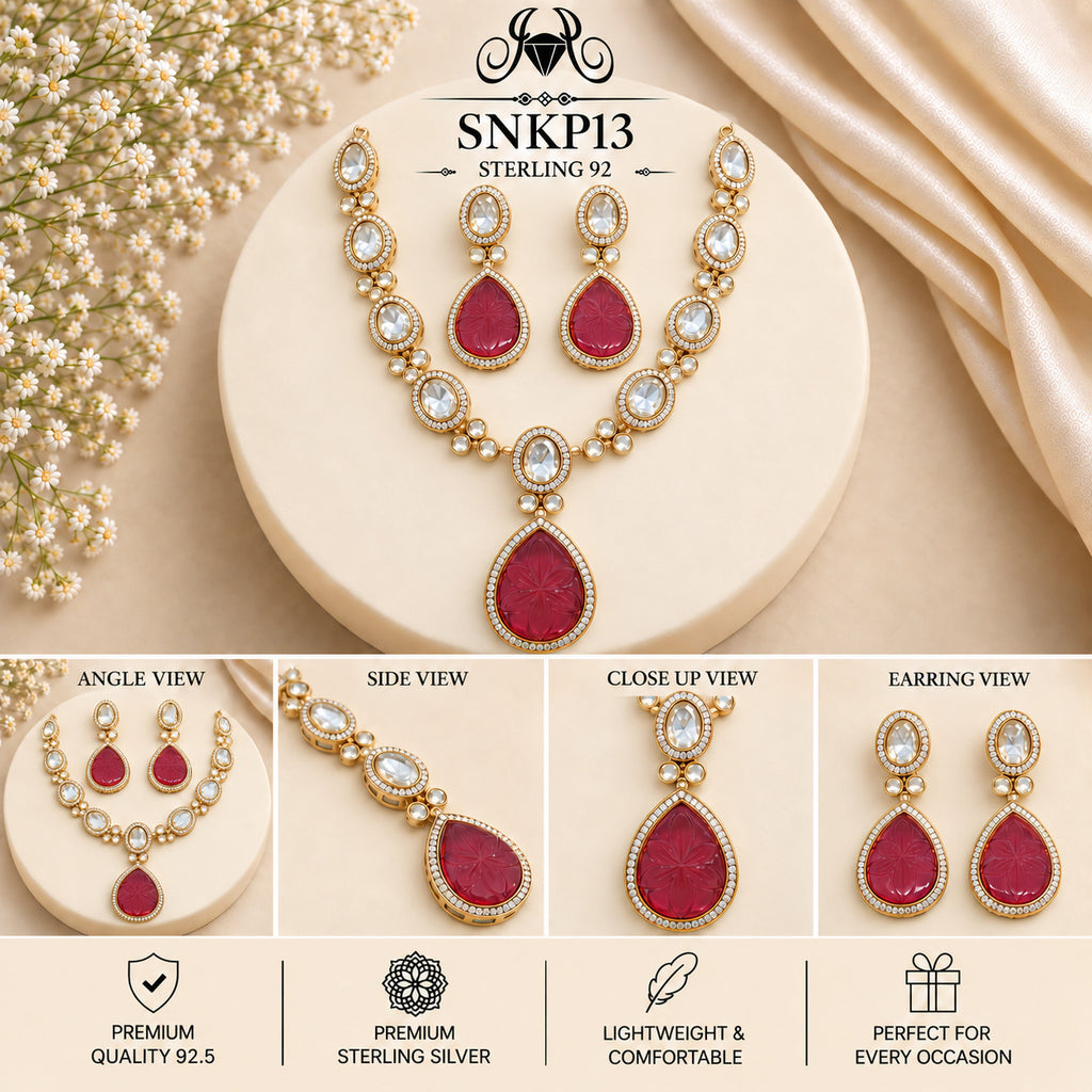 SNKP13 gold polish 92.5 sterling silver necklace set - collage view