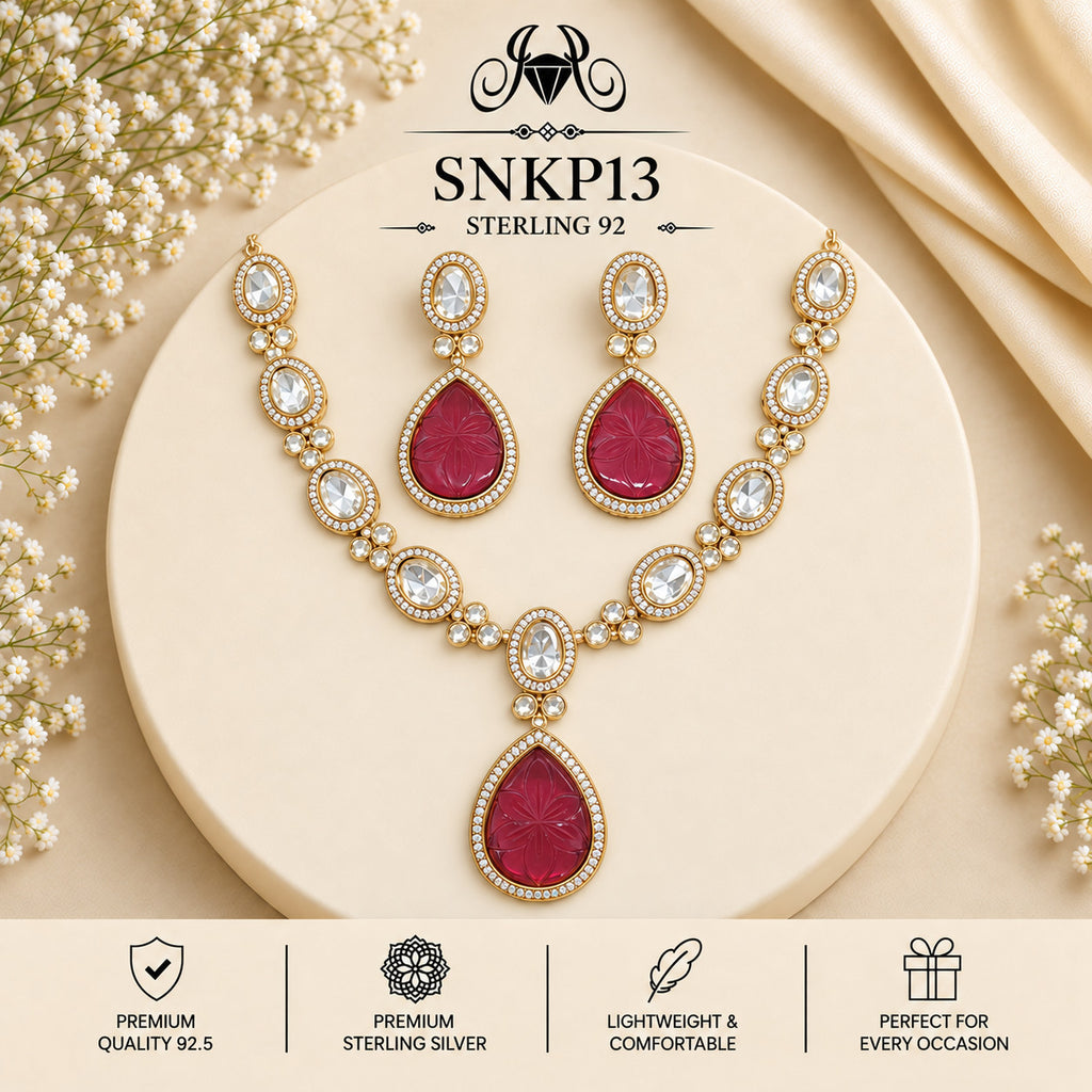 SNKP13 gold polish 92.5 sterling silver necklace set - portrait view
