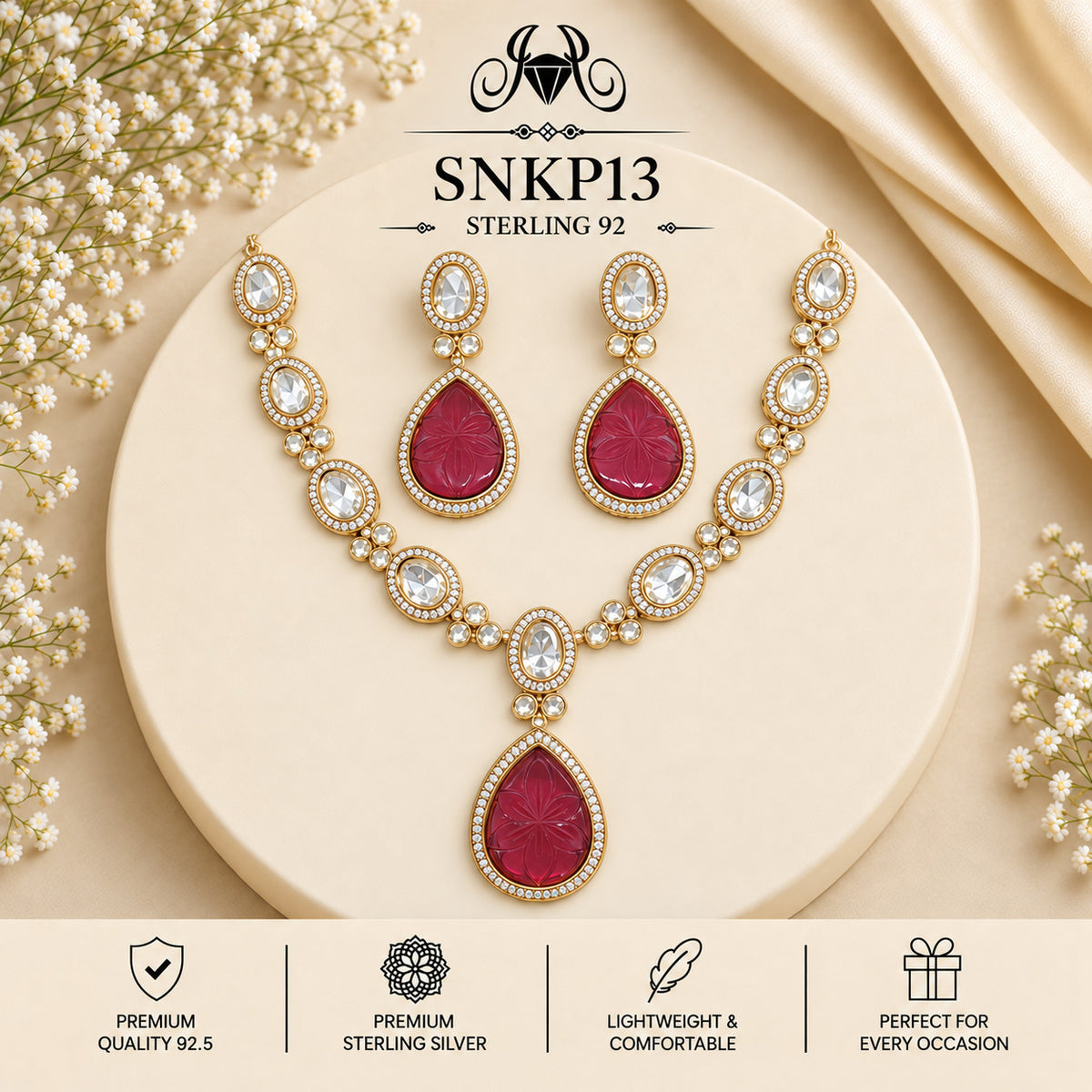 SNKP13 gold polish 92.5 sterling silver necklace set - portrait view
