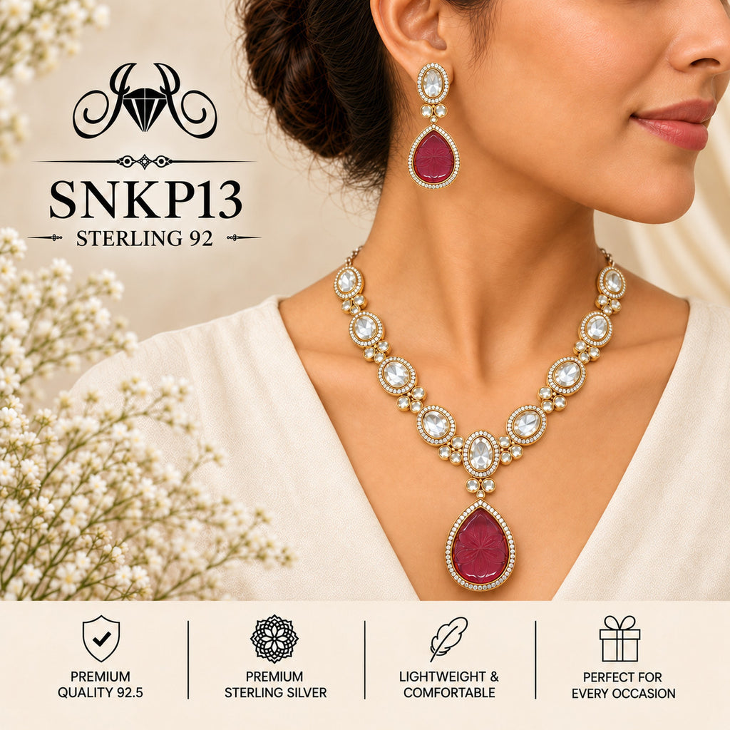 SNKP13 gold polish 92.5 sterling silver necklace set - wearing view