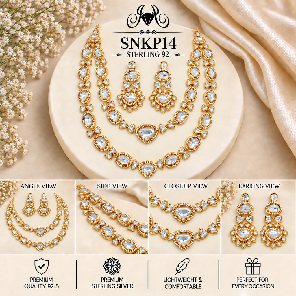 SNKP14 gold polish 92.5 sterling silver necklace set - collage view