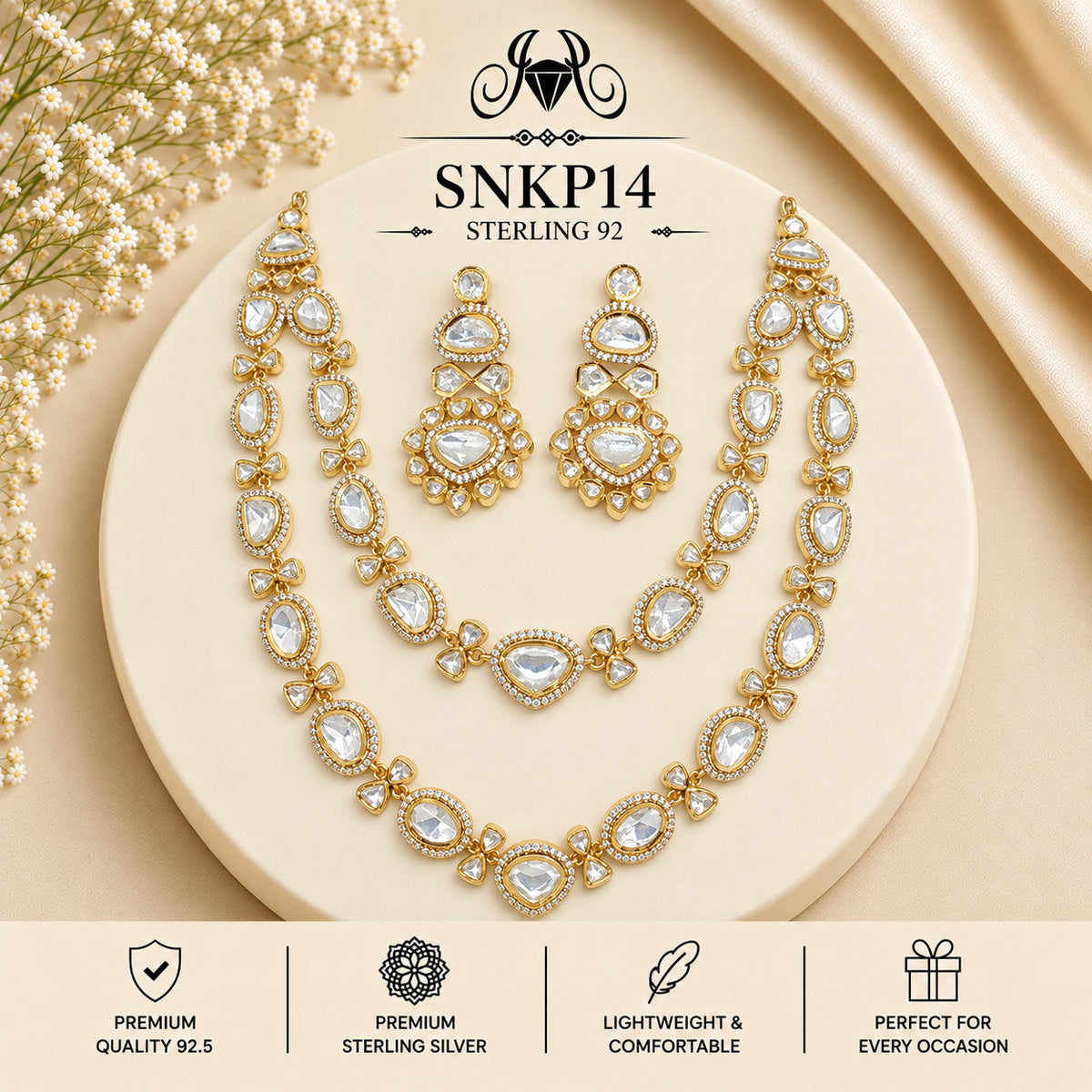 SNKP14 gold polish 92.5 sterling silver necklace set - portrait view