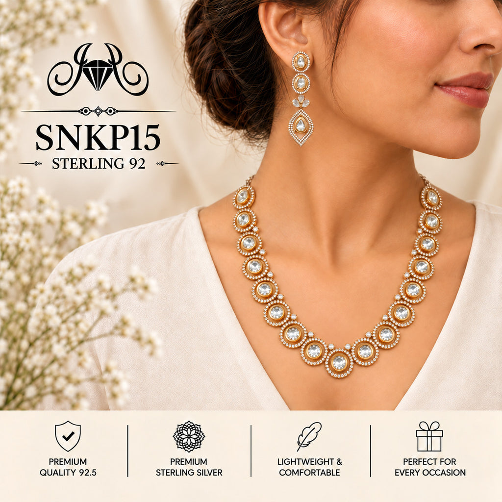 SNKP15 gold polish 92.5 sterling silver necklace set - wearing view