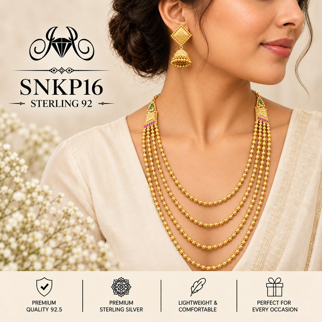 SNKP16 gold polish 92.5 sterling silver necklace set - wearing view