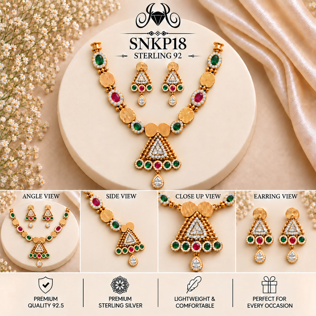 SNKP18 gold polish 92.5 sterling silver necklace set - collage view