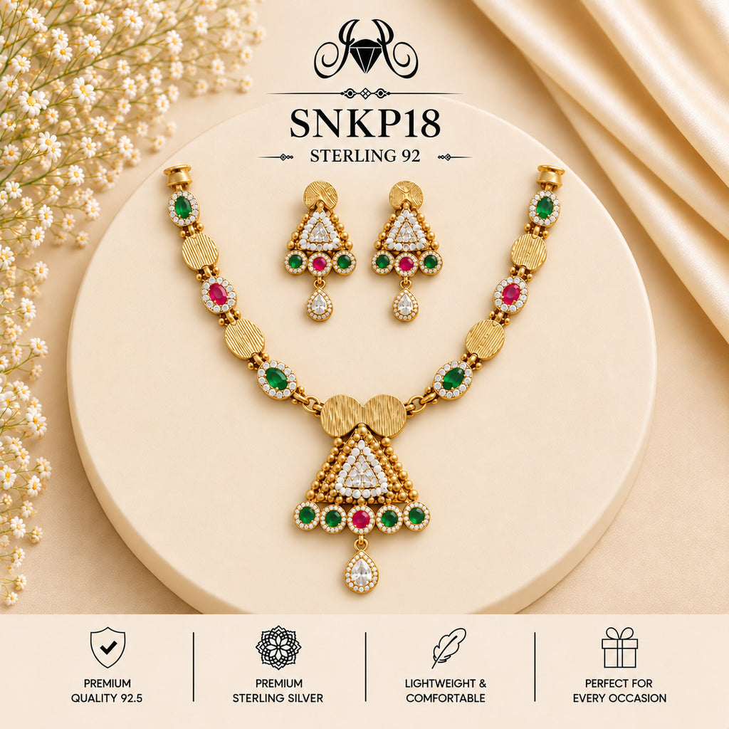 SNKP18 gold polish 92.5 sterling silver necklace set - portrait view