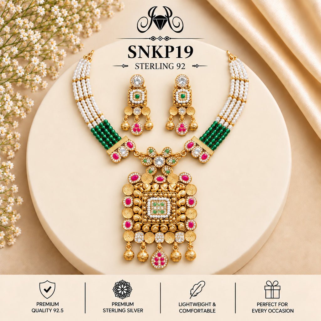 SNKP19 gold polish 92.5 sterling silver necklace set - portrait view