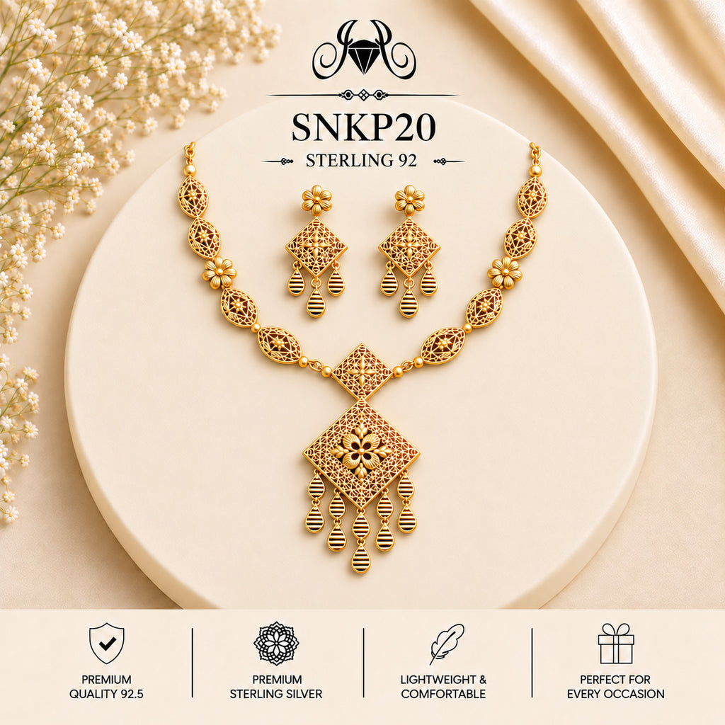SNKP20 gold polish 92.5 sterling silver necklace set - portrait view